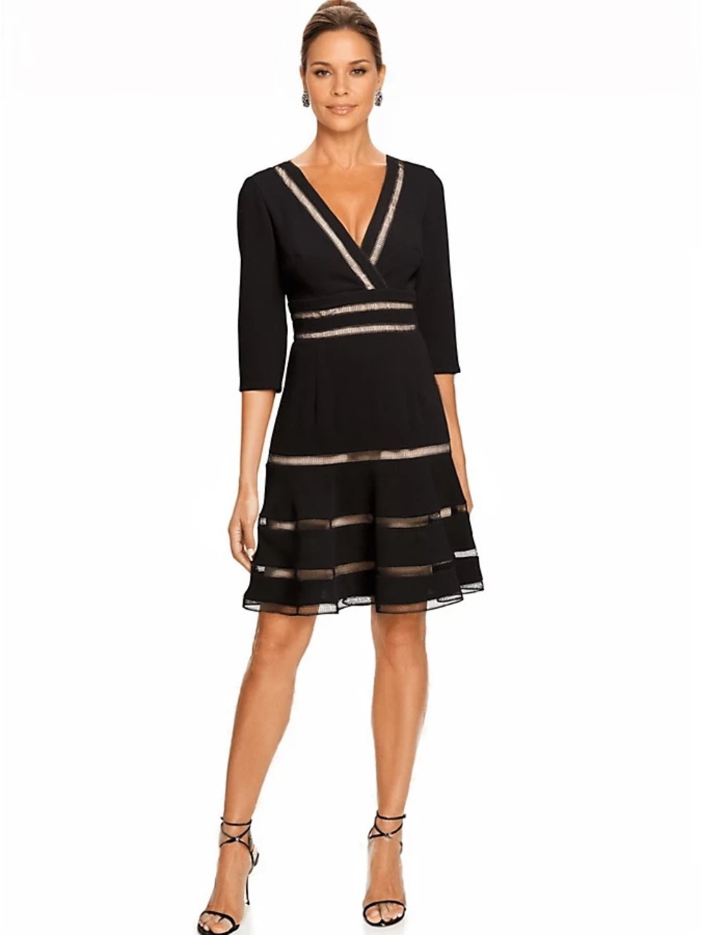 NEW Shani Black Surplice Fit and Flare Crepe Dress, Size 10